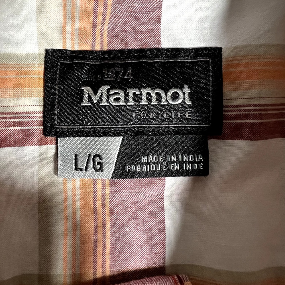 Marmot Shirt Mens Large Plaid Casual Preppy Button Up Pocket Outdoor Hiking Logo - Picture 8 of 11